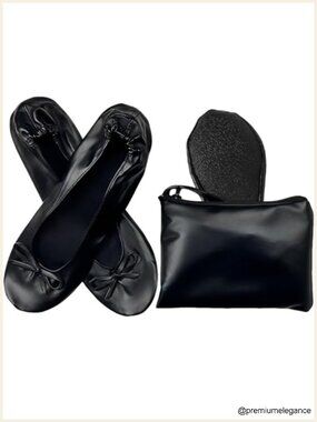 Foldable Ballet Flats for Women, Portable Roll Up Shoes with Pouch, Non-Slip,